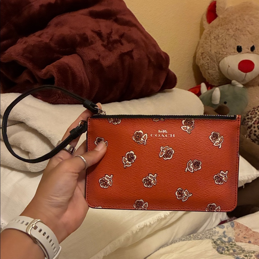Coach Red Floral Wristlet